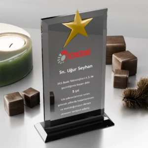 Dikdörtgen Kristal Plaket - Füme Yıldızlı