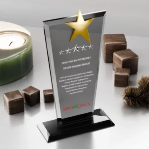 Huni Kesim Kristal Plaket - Füme Yıldızlı