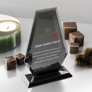 Konik Kesim Kristal Plaket - Füme