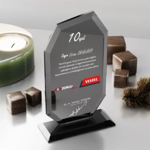 Pahlı Köşe Kristal Plaket - Füme